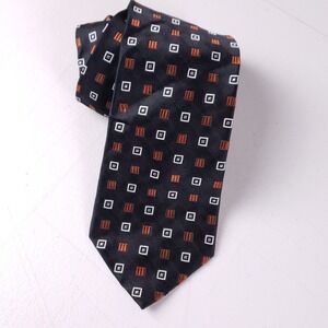 Jos A Bank Silk Geometric Square Necktie Black Brown Classic Menswear Tie